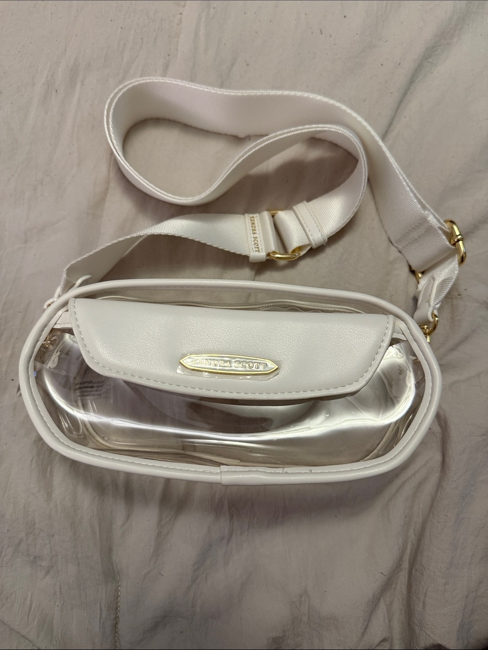 Kendra Scott White Clear Crossbody Belt Bag with Gold Hardware